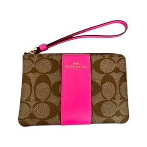 NWOT Coach Signature Monogram and Hot Pink Stripe Wristlet